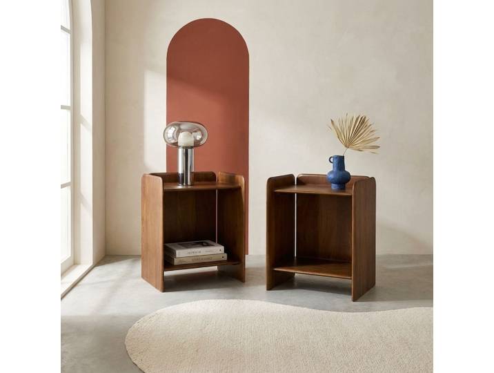 Sweeek - Lot De 2 Tables De Chevet Exotique Bois D'Acacia 2 Niveaux Noyer - Tara