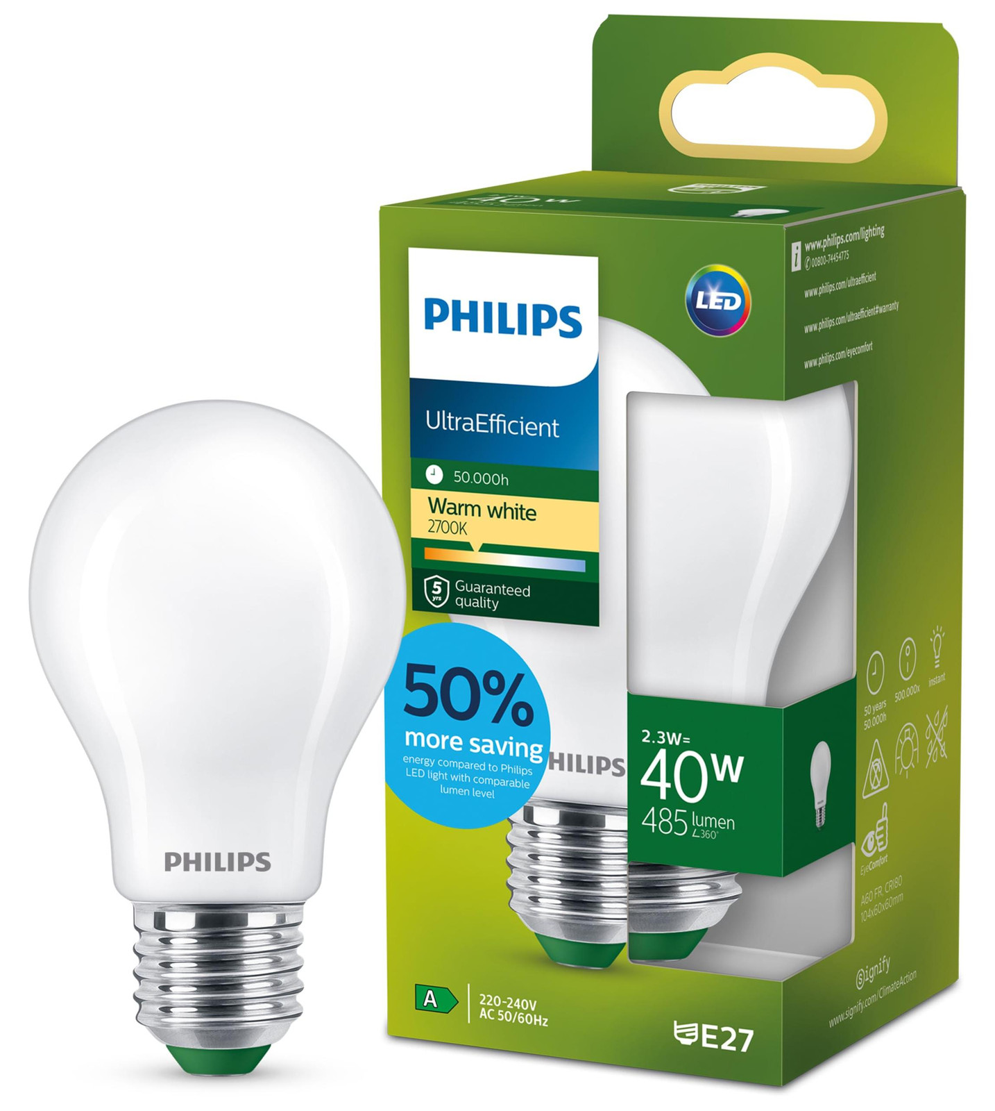 Philips LED gloeilamp A60 E27 Warm wit 40W Matte uitstraling