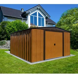 Spacemaker Metall Gerätehaus Woodlake 108 | Braun | 242x313x185 cm - Holzoptik