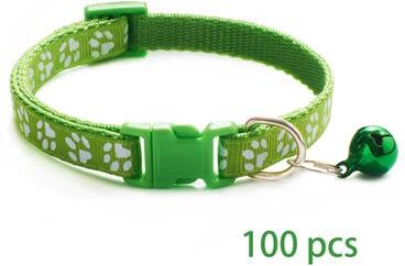 Uplift Essentials Bulk Adjustable Pet Collars With Safety Bells (100 Piece Lot) green
