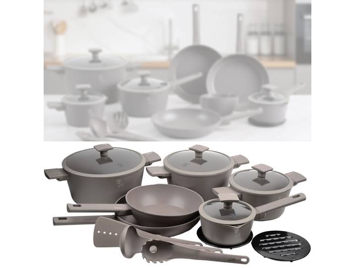 Design Kochset inkl. Kochbesteck & Untersetzer, 15-teilig, taupe