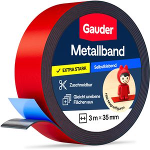 Gauder Magnetband Metallband, rot, Ferroband, selbstklebend, 1mm Stärke, 35 mm x 3 m