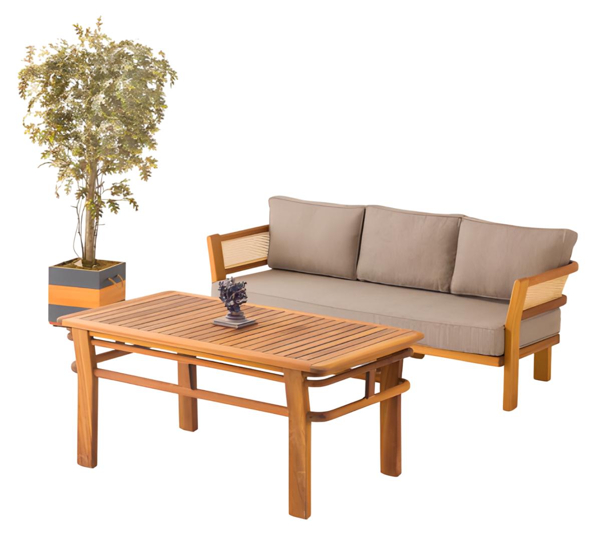 Gartenmöbel Set aus Holz und Textil in Beige stilvoll