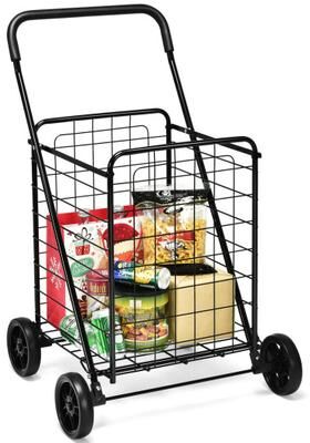 Costway Portable Folding Shopping Cart Utility for Grocery Laundry-Black