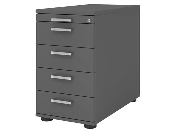 bümö Schreibtisch Schrank abschließbar, Schubladenschrank Holz in Graphit, Container mit Schubladen - Schubladen Schrank Büro, Schreibtisch Container od. Schreibtisch Kommode mit Chromgriffe