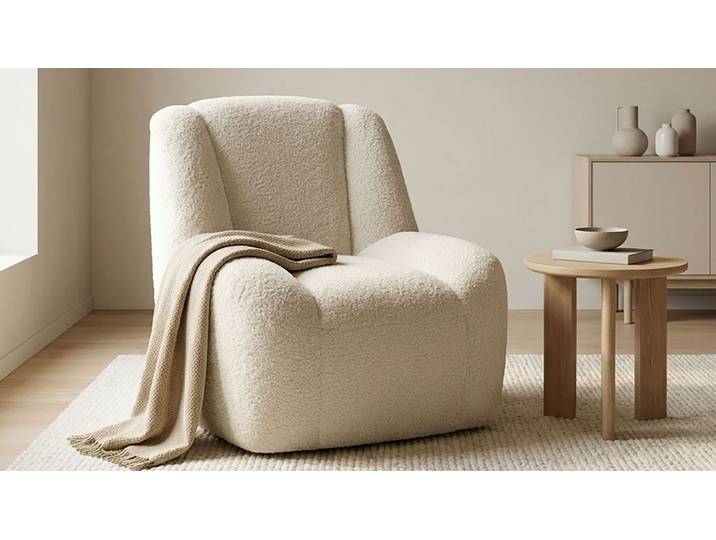 Sessel DOMO COLLECTION Ryos, organische Form , creme, B:77cm H:82cm T:93cm, 100% Polyester, Sessel, Sessel, skulpturale Opik, cozy chic