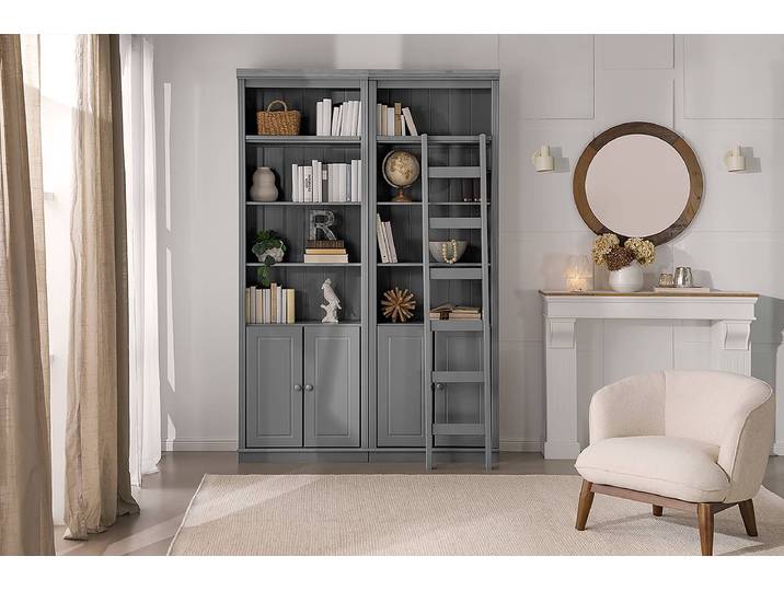 Bibliothèque massive A Pin massif verni Gris/Pin gris 148 x 223 x 37cm