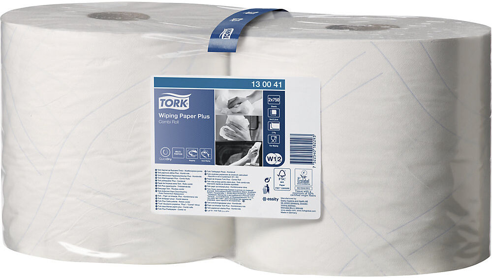 Mehrzweck-Papierwischtücher, Hybrid-Qualität, 2-lagig, weiß, VE 2 Rollen, 750 Blatt/Rolle TORK