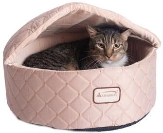 Cuddle Cave Cat Bed With Detachable & Collasible Zipper Top, Medium, Light Apricot by Armarkat in Apricot