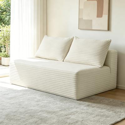Dovelina 58-inch 2 seat median longue with plush Beige velvet cup holder flexible matching mainly