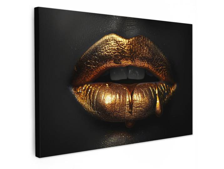 MuchoWow Leinwandbild Frau - Porträt - Lippen - Gold - Schwarz XXL 150x100 cm, Kiefer, Rechteckig, 150x100 cm, gerahmt, Bilder & Rahmen, Bilder, Leinwandbilder