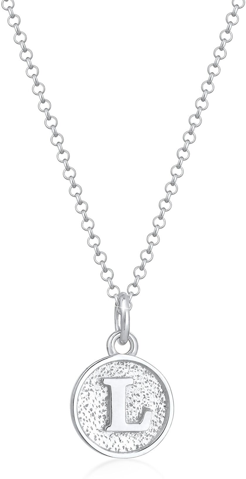 Kette mit Anhänger ELLI "Halskette Plättchen Vintage Buchstabe L Initialen 925 Sterling Silber" Gr. 45, silber, Halsketten, Damen, ohne Stein, Silber 925 (Sterlingsilber), Kette mit Anhänger