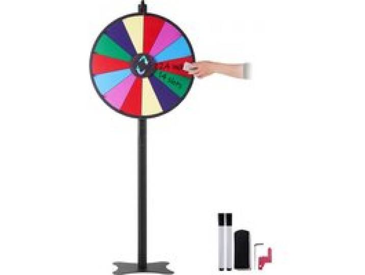 VEVOR Roue de Loterie 601 mm, Roue de Fortune Effaçable à Sec à 14 Emplacements, Roue de la Chance sur Table ou sur Pied, avec 2 Marqueurs, Rotation Douce et Équilibré Bingo Jeu, Jeu pour Fête Salon