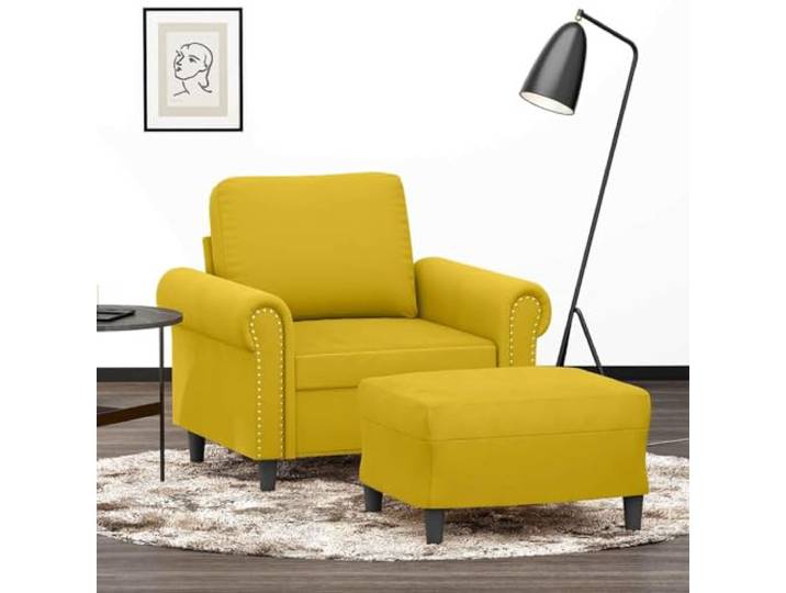 HEFZGDB Sessel mit Hocker Gelb 60 cm Samt strapazierfähig bequem Sitzgelegenheit modernes Design Robustes Gestell vielseitiger Fußhocker für Wohnzimmer Entspannung Lesen Fernsehen