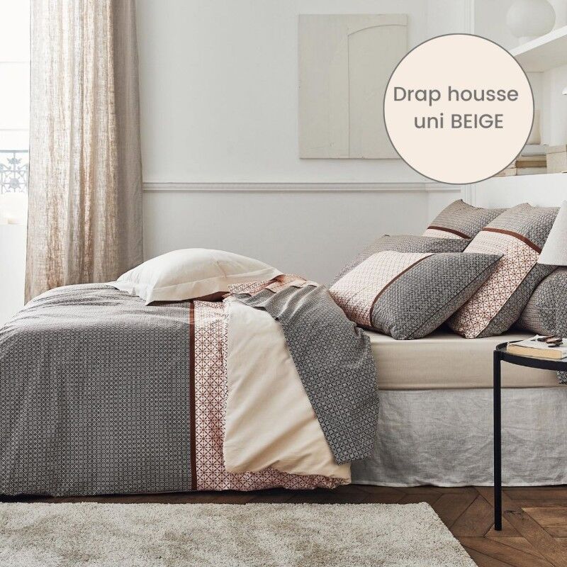 Drap housse percale Tradilinge uni BEIGE (Gabin Épice) (Couleur : Beige)