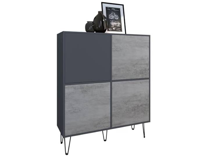 Vladon Highboard Havana V2, Kommode mit 4 Türen und 8 geschlossenen Fächern, Kommode Made in Germany, Anthrazit matt/Beton Oxid Optik (104 x 124 x 35 cm)