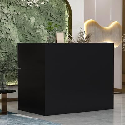 FUFU&GAGA Timechee Reception Desk L-Shaped Counter Shelves Drawers Reception Table