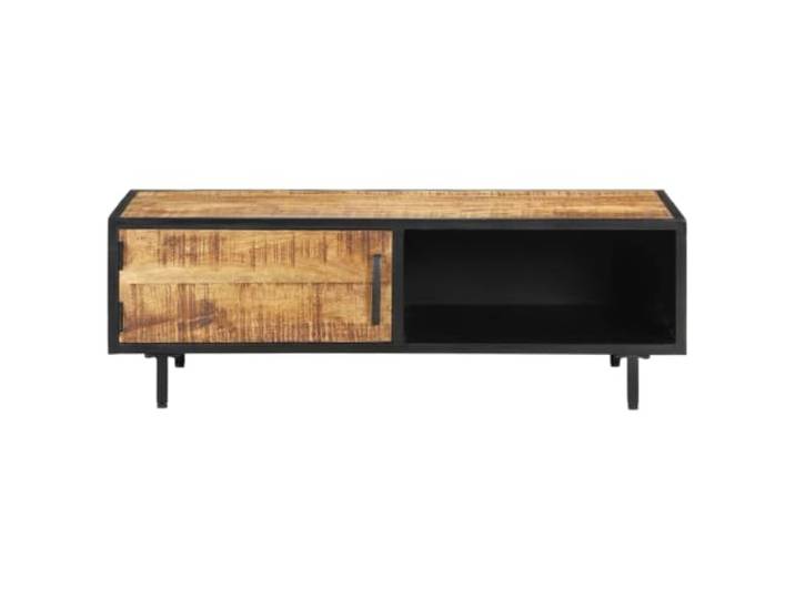 Couchtisch 105x50x35cm Mangoholz roh Industrieller Stil, pulverbeschichteter Stahlrahmen, 1 Tür, Einlegeboden, Arbeitsplatte zur Dekoration, einzigartige Maserung