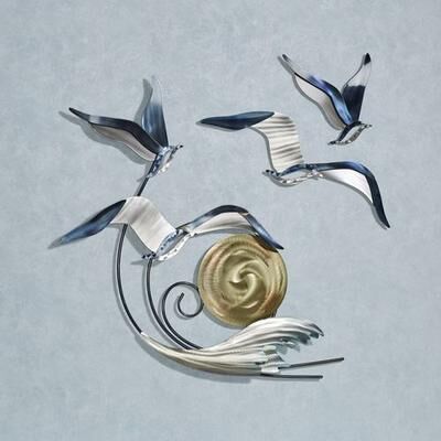 Copper Art Inc. Ocean Sunrise Wall Sculpture Silver Gold , Silver Gold
