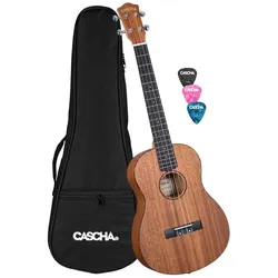 Cascha HH 2243 Bariton-Ukulele – Mahagoni – mit Tasche und Plektren (Bariton), Ukulele, Braun, Schwarz