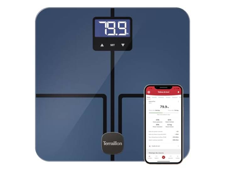 TERRAILLON - MASTER COACH ULTRA - Balance connectée Wi-Fi\, Fréquence cardiaque\, Analyse des masses graisseuse\, musculaire\, hydrique\, osseuse et viscérale\, IMC\, Apport calorique journalier\, 180 Kg