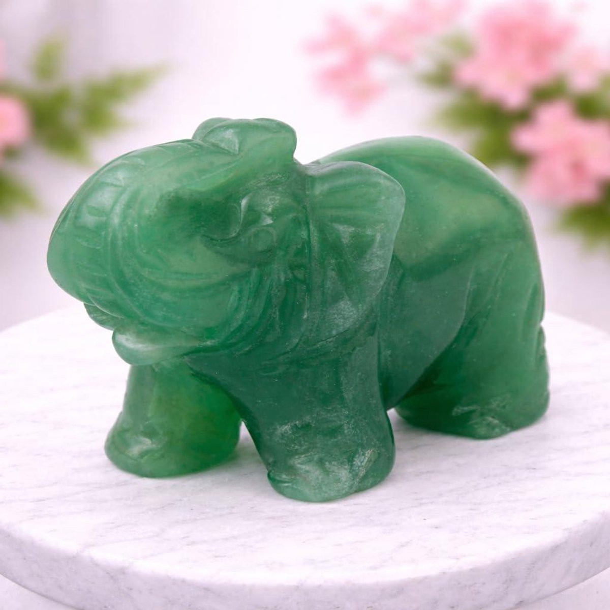 Groen Aventurijn Olifant Beeldje - Helend Kristal Pocket Steen voor Geluk - 5 cm
