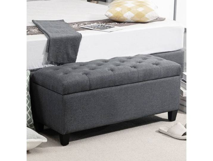 Banquette de rangement 100 x 40 x 44 cm gris foncé avec assise capitonnée