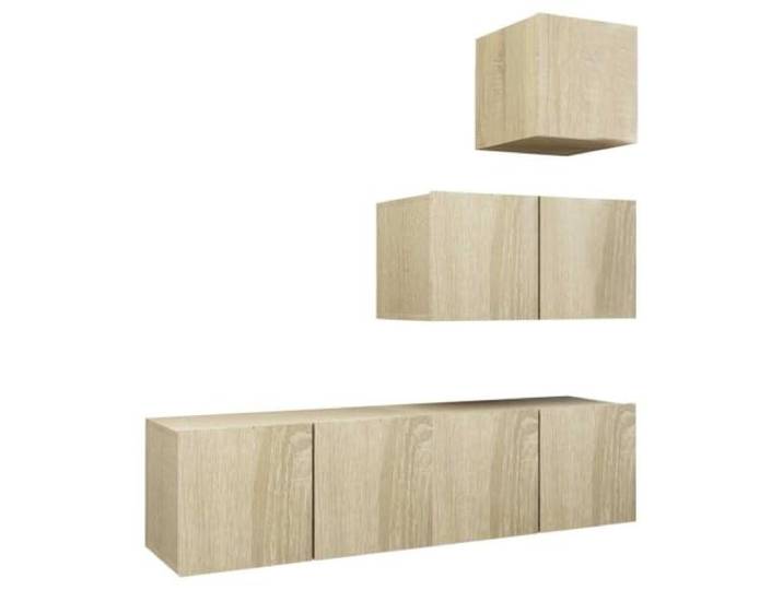 LKJephalotrope 4-tlg TV-Schrank Set Wandmontage Sonoma-Eiche Platzsparendes Hängeboard für Wohnzimmer und Schlafzimmer, 4 Schränke mit reichlich Stauraum für Zeitschriften und Receiver.