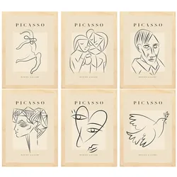 POSTER Set Mit 6 Illustrationen Von Pablo Picasso Harmonie A3 Rahmen Aus Hellem Holz