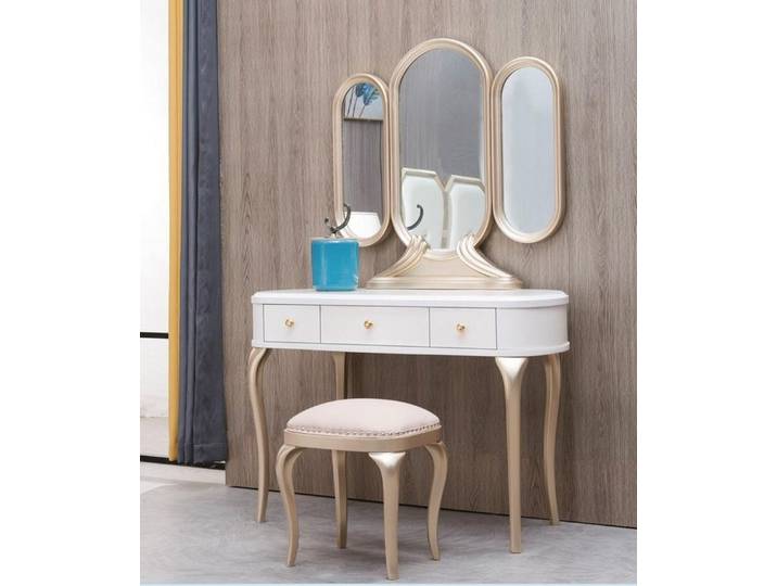 JVmoebel Schminktisch Elegantes Weißes Möbelset mit Spiegel, Hocker und Konsole (Set), Made in Europa