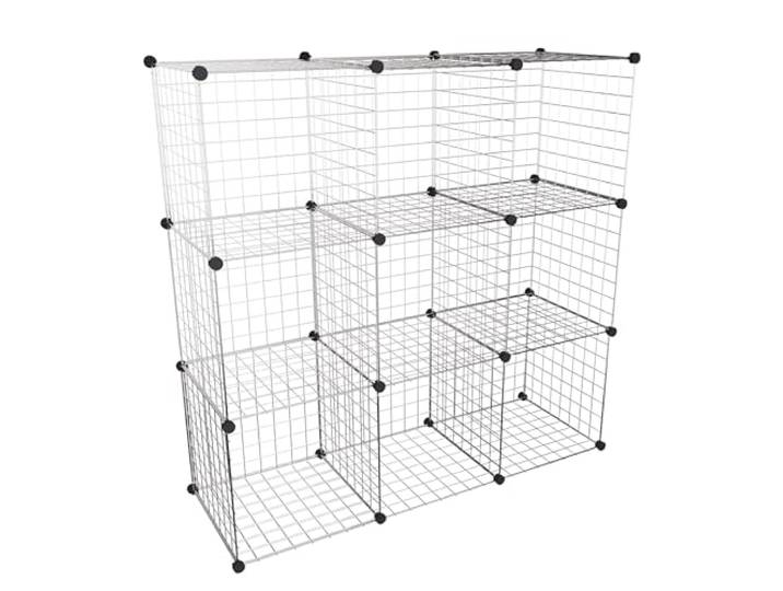 Aigentlich Drahtwürfel-Regal 109x109x38,5cm, 9 Fächer Madrid, Chrom Dekogitter-Würfel Gitterwürfel Verkaufswand Verkaufsregal Schaufensterregal Steckgitter Baukastensystem, einfacher Aufbau