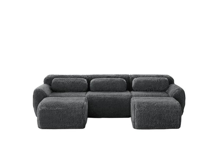 Canapé Modulaire En Forme De U En Tissu Pelucheux Gris Avec Coussins\, Sans Montage