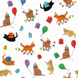 Star Geschenkpapier 70cm 2m Rolle Katzen mit Partyhüten Motiv Geschenk Papier Kindergeburtstag Geburtstag Tiermotiv Geschenkpapierrolle Packpapier Bunt