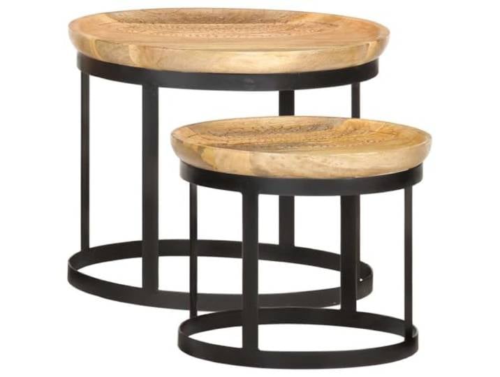 KPOUTRFG Runde Beistelltische 2er Set aus Mango Massivholz und Stahl im Massivholz, Stahlgestell, Vintage-Industrieoptik, pflegeleichte Oberfläche, vielseitige Nutzung