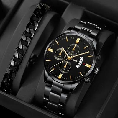 Uplifted Goods Polished Executive Quartz Chronograph And Calendar Hub black