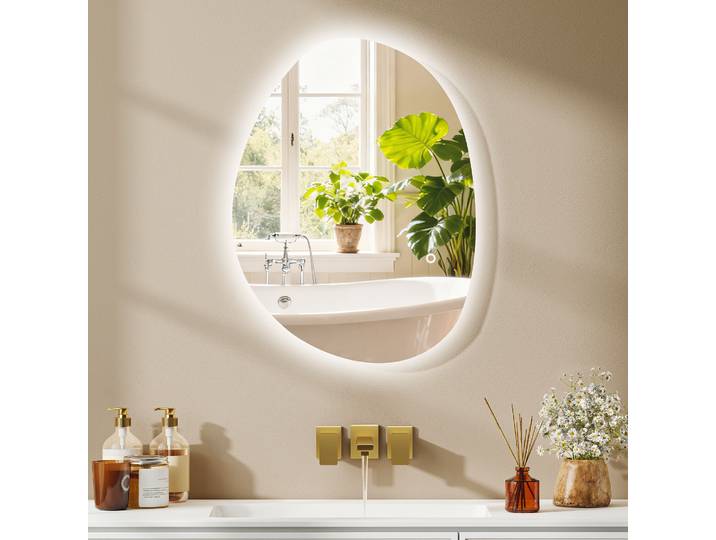 HOMCOM Miroir LED 70x50cm Anti-buée Montage Mural Tactile