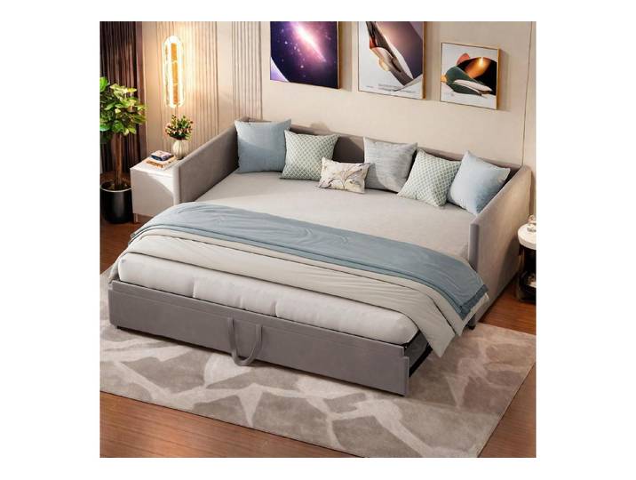 LuxusKollektion Schlafsofa Schlafsofa 90/180x200cm Samt Grau, 1 Teile