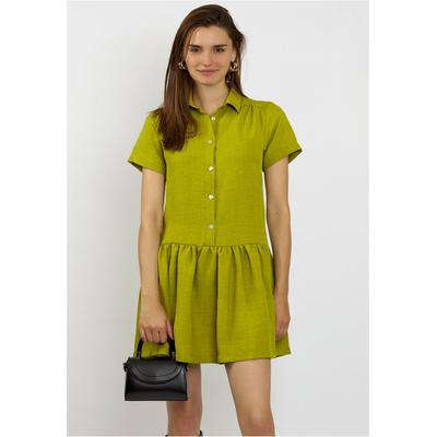Jerseykleid FRESHLIONS "Corin", Damen, Gr. XS, EURO-Größen, grün, 100% Polyester, normal, ohne Ausschnitt, Kleider Jerseykleid, im kurzen Schnitt