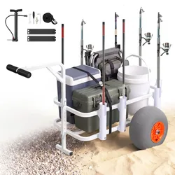 VEVOR Angelwagen Faltbar, 136kg Belastbarer Bollerwagen mit 2 PU-Luftreifen für All-Terrain, Transportwagen mit Alugestell & 8 Rutenhaltern, Multifunktionale Transportkarre für Angeln Camping Strand