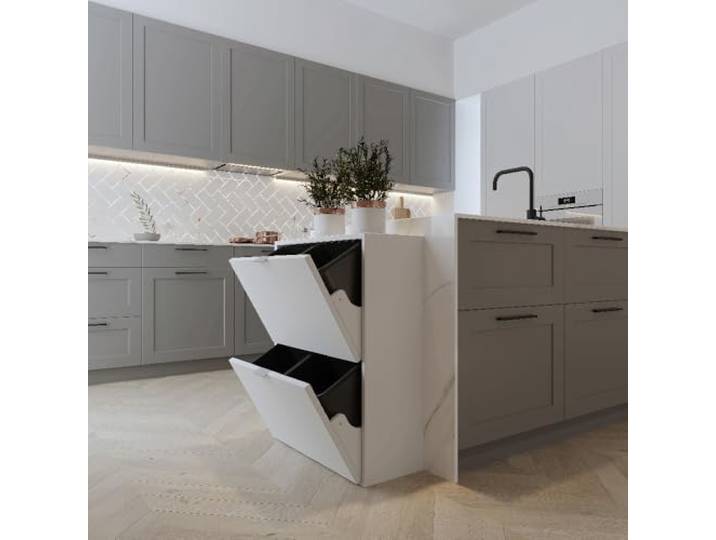 Ease Mülleimer Küche 4 Fächer, 4 x 10L Recycling Große Abfalleimer aus Kunststoff Mülltrennsystem, Recycling Schrank für Mülltrennung, Mülleimerschrank für Küche Wohnung Büro, Weiß 1
