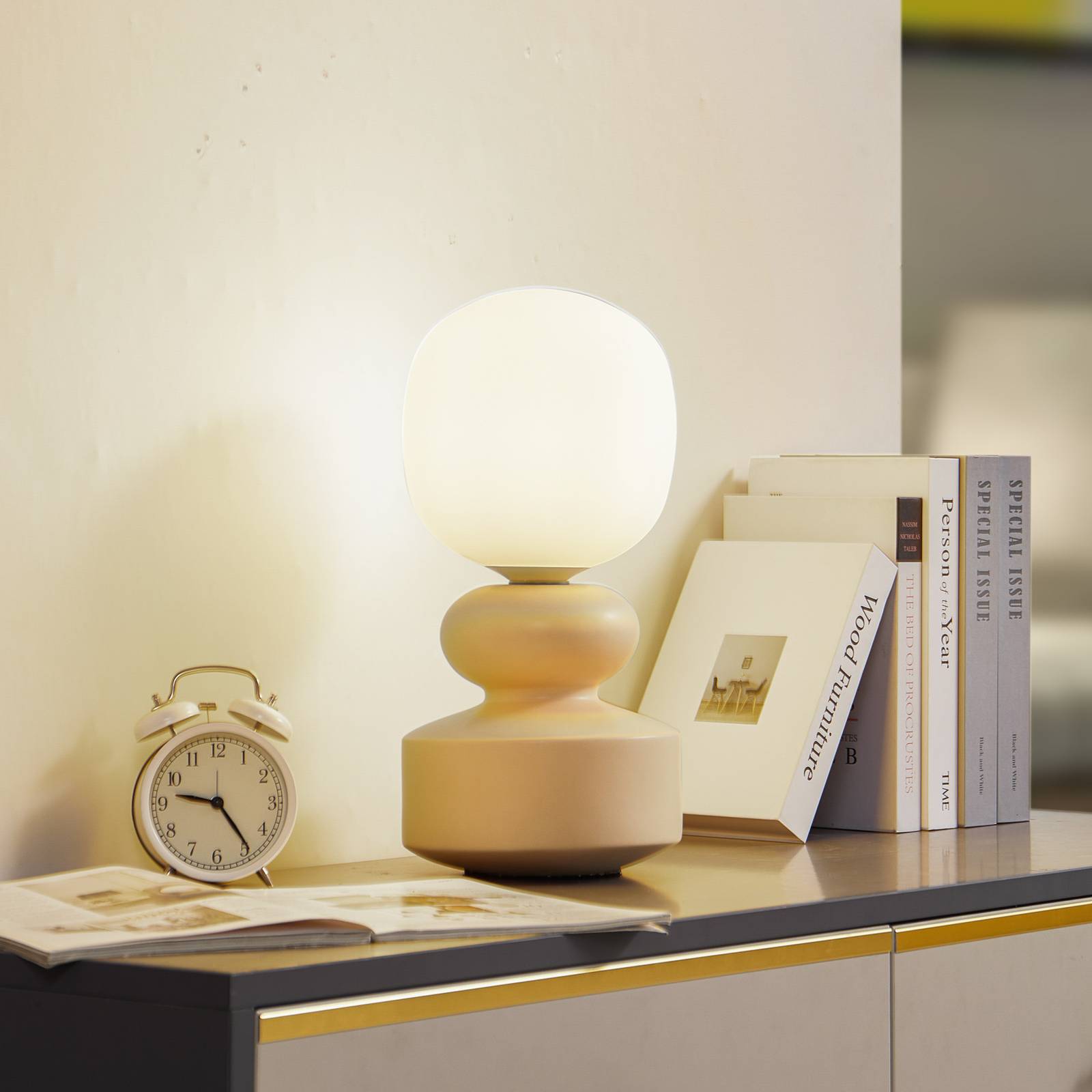 Tischlampe Fidelo Lucande, gelb / orange, für Wohn- / Esszimmer, Keramik, Skandinavisch, Tischlampe