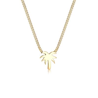 Kette mit Anhänger ELLI "Halskette Palme Strand Sommer 925 Sterling Silber vergoldet" Gr. 45, gold, Halsketten, Damen, ohne Stein, Silber 925 (Sterlingsilber)