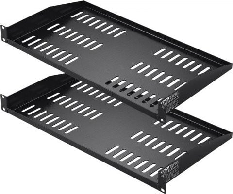 VEVOR 2-pack geventileerde serverrackplank, zwart, 254 mm diep, voor 19 inch netwerkkast of apparatuurrack