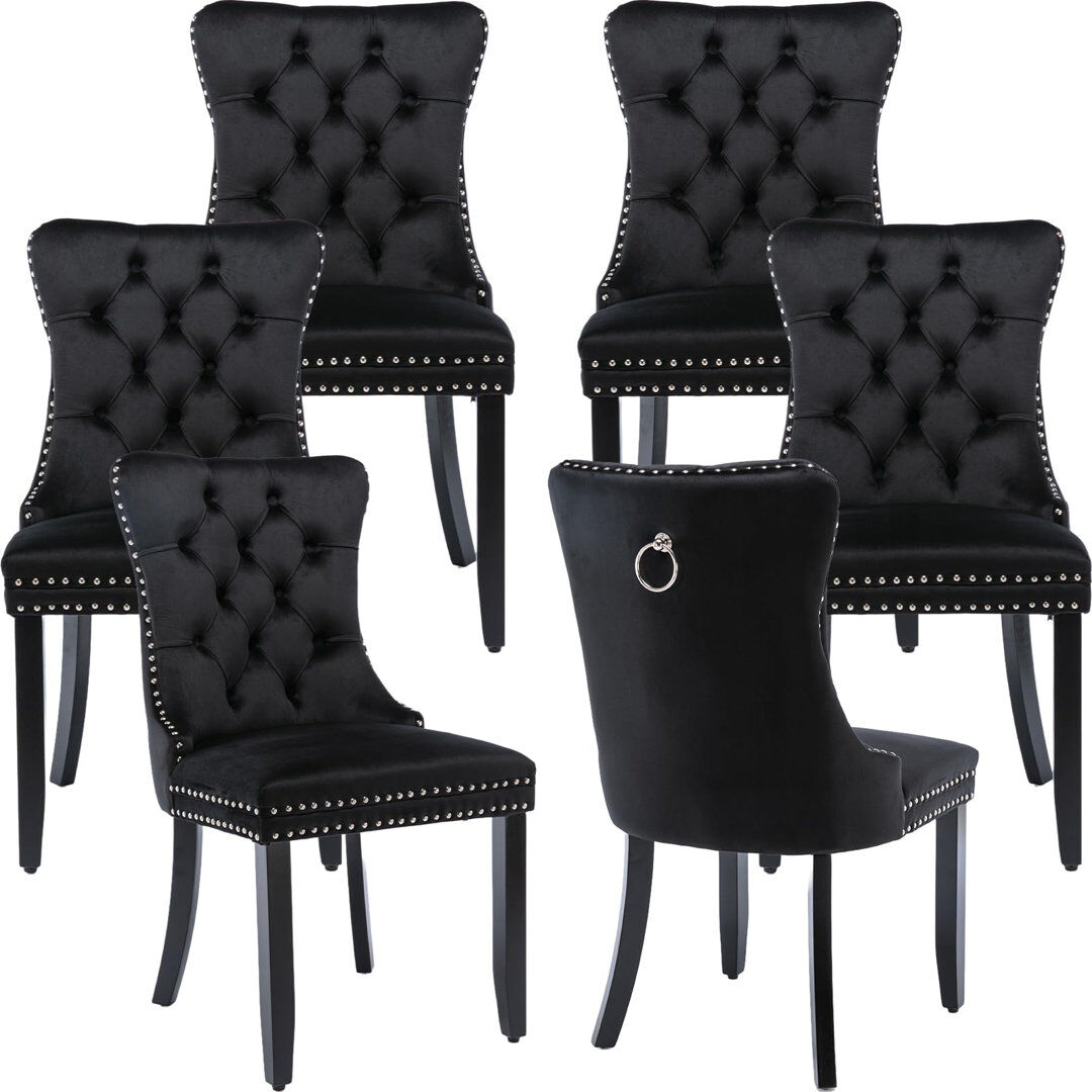 Mercer41 Delafield Lux Kitchen Dining Chairs Black/Wood 95cm H X 50cm W X 62cm D
