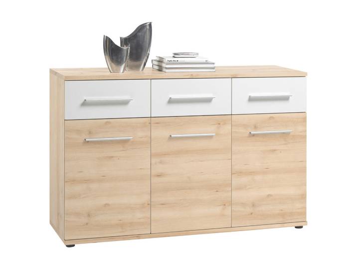Ti'me Kommode, Weiß, Buche, Kunststoff, 3 Fächer, 3 Schublade(n) Schubladen, 135x90x40 cm, Wohnzimmer, Kommoden & Sideboards, Kommoden