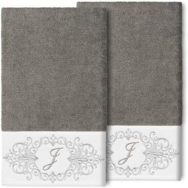 Authentic Hotel and Spa 100% Turkish Cotton Monica 2PC Embellished Bath Towel Set