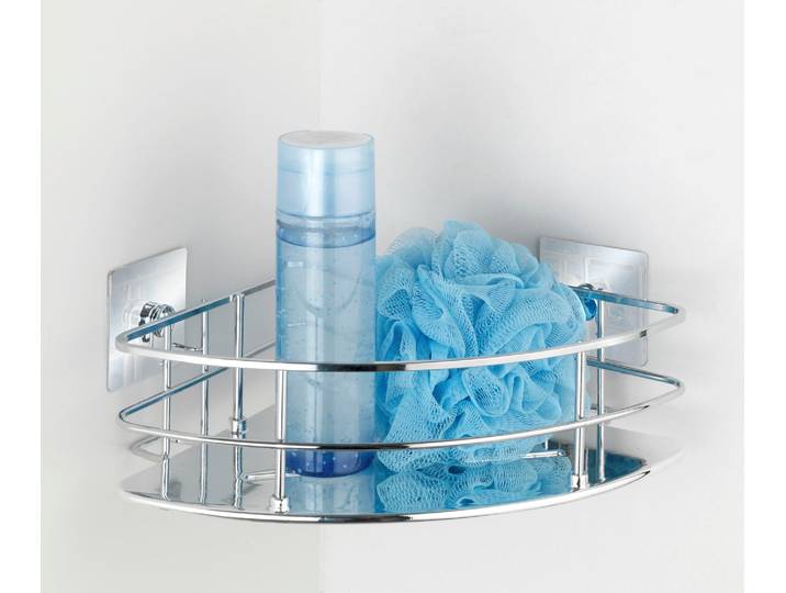 Eckregal WENKO Turbo-Loc Quadro , silber (platte, draht: chrom, adapter knauf, boden: chrom), B:19,3cm H:10cm T:27,5cm, ABS-Kunststoff, Edelstahl, Regale, Eckregal, 1 Ablage