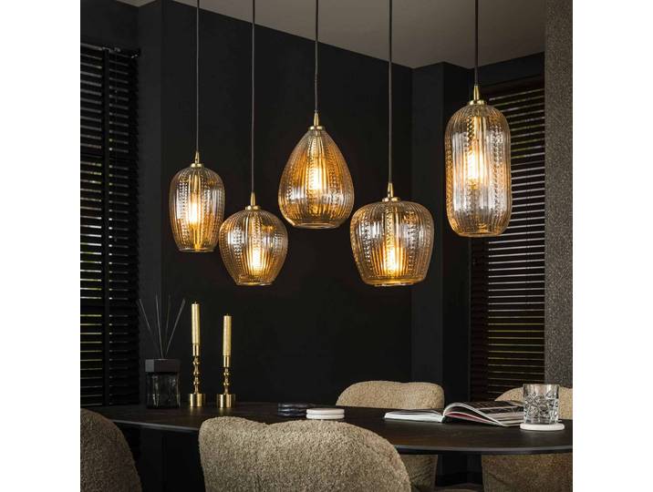 ZIJLSTRA Glas Hängelampe Riffleglass mix, dimmbar, klar / transparent, für Wohn- / Esszimmer, Glas, Pendelleuchte