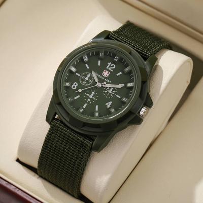 Discount Dollar Deals Men's Military Quartz Watch With Casual Nylon Band Durable Sports Watch For Men green