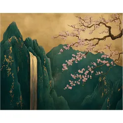 Leinwandbild Gold/Pink/Dunkelgrün